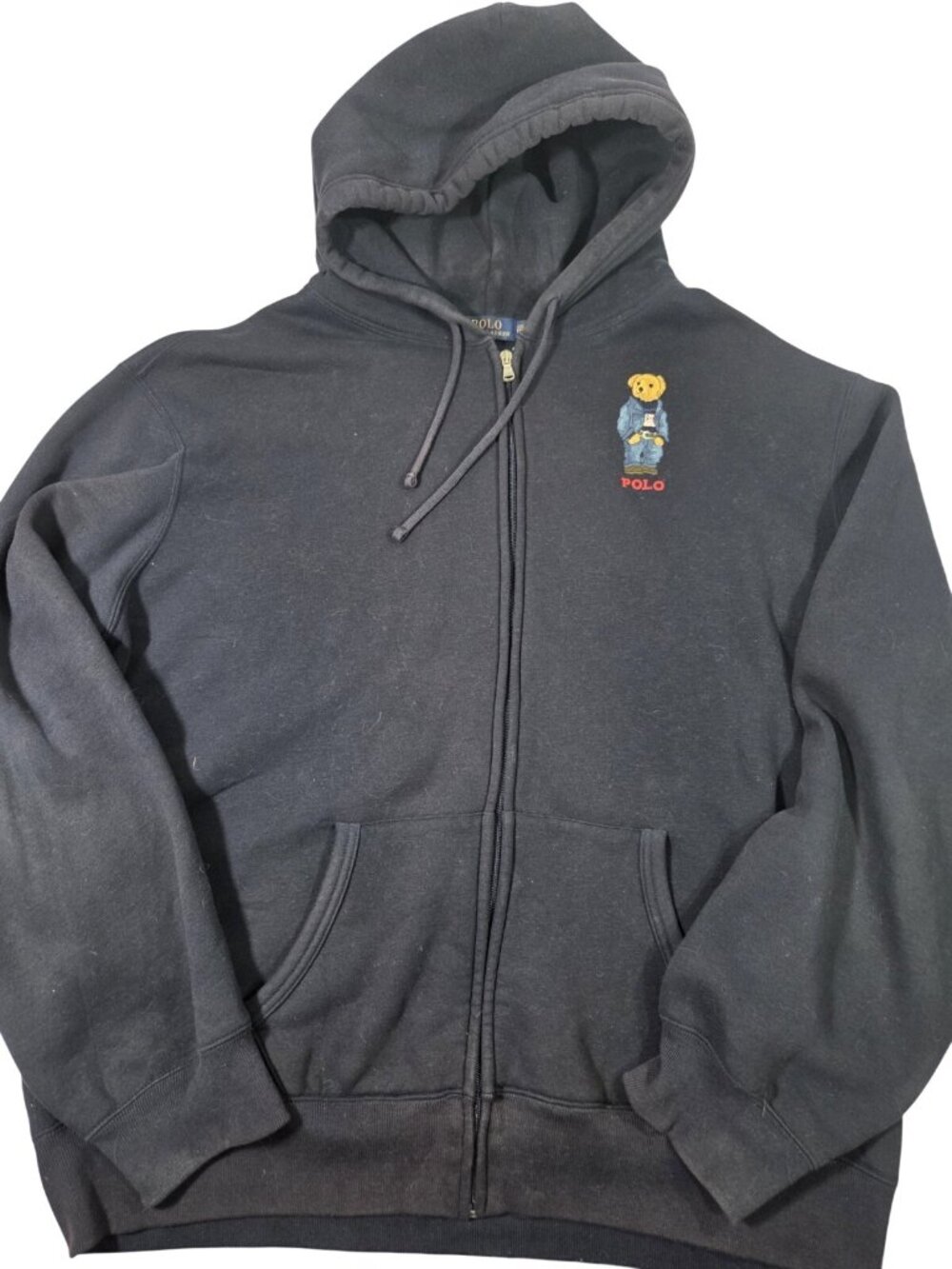 Polo Ralph Lauren ZIP Polo Bear Spellout Embroidered Hoodie Jacket Sz XXL Navy - Picture 2 of 7